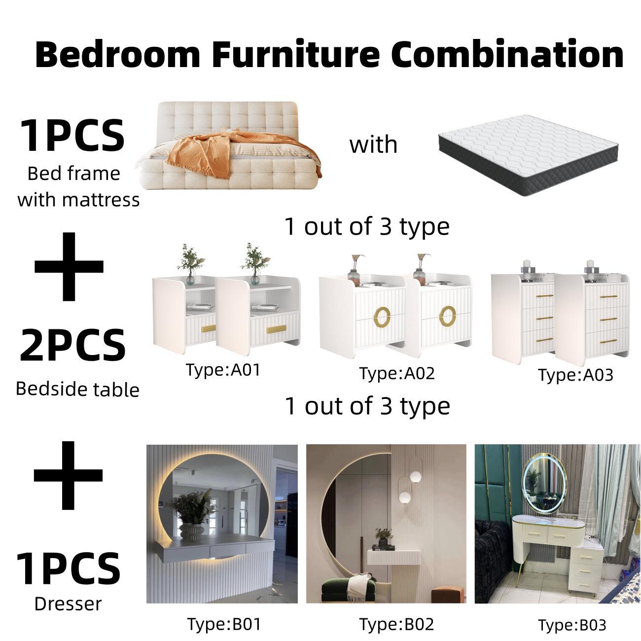 AAF Furniture Bedroom Furniture Bed Frame with Mattress Bedside table Dresser