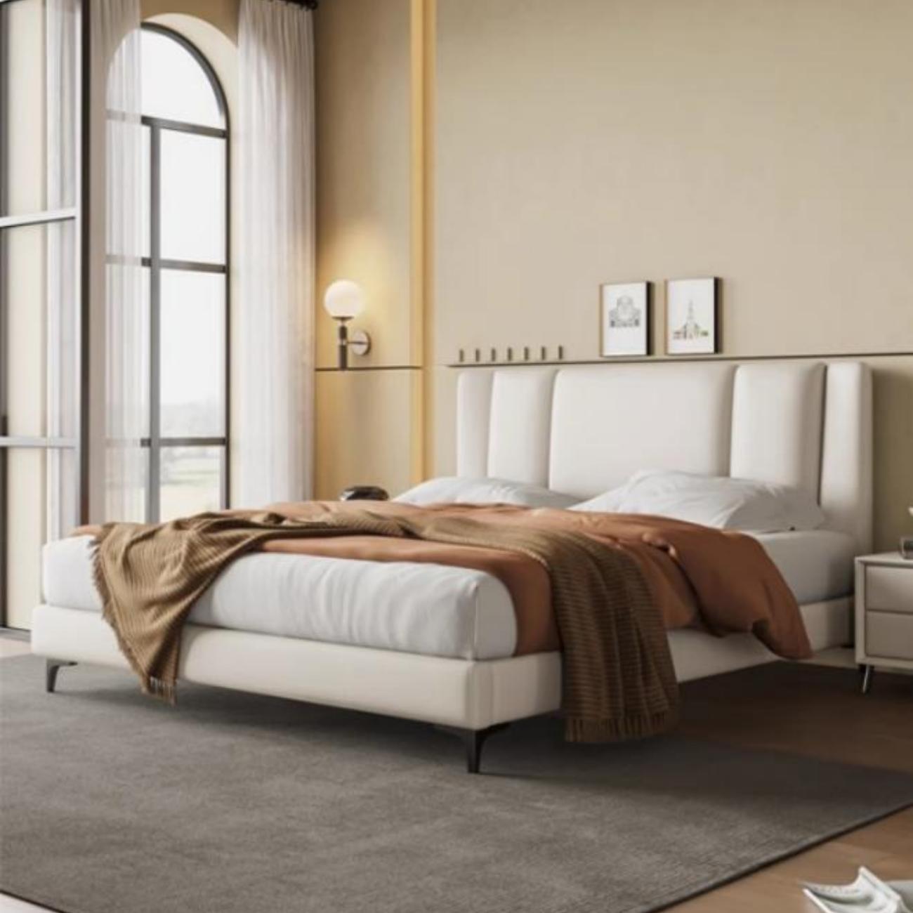 AAF Furniture Light Luxury Modern Leather Wrap Bed Frame for Bedroom Without Mattress