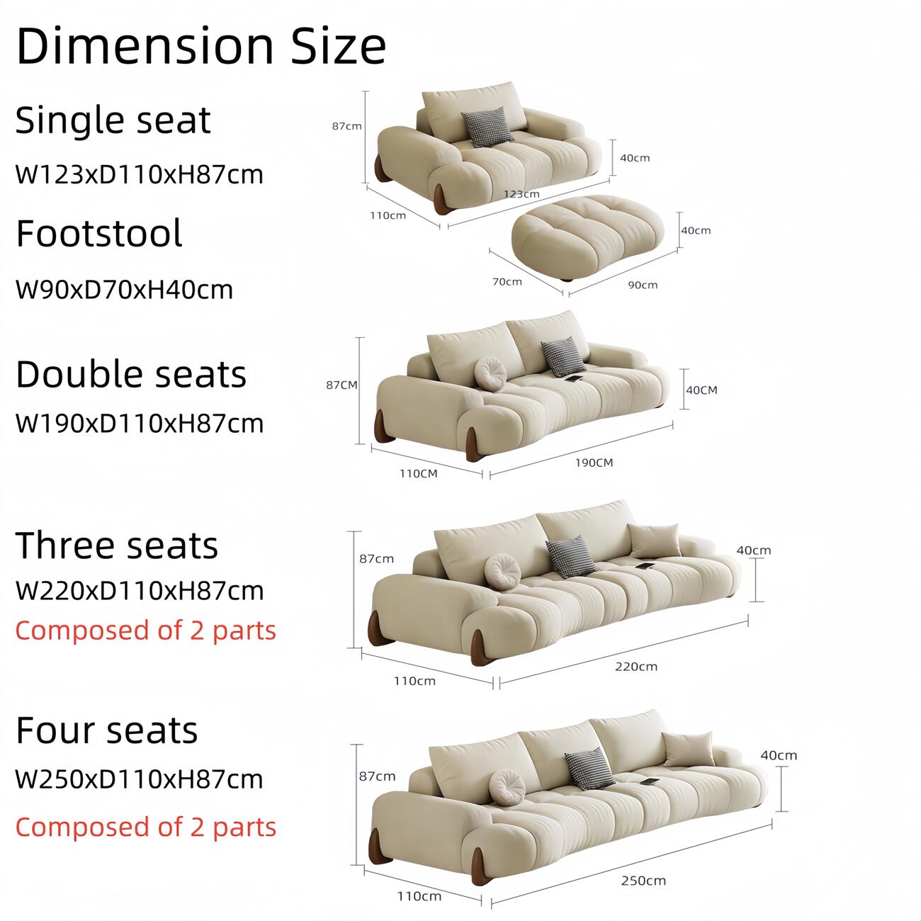 AAF Furniture Light Luxury Fabric Cloud Shaped Sofa set for Livingroom