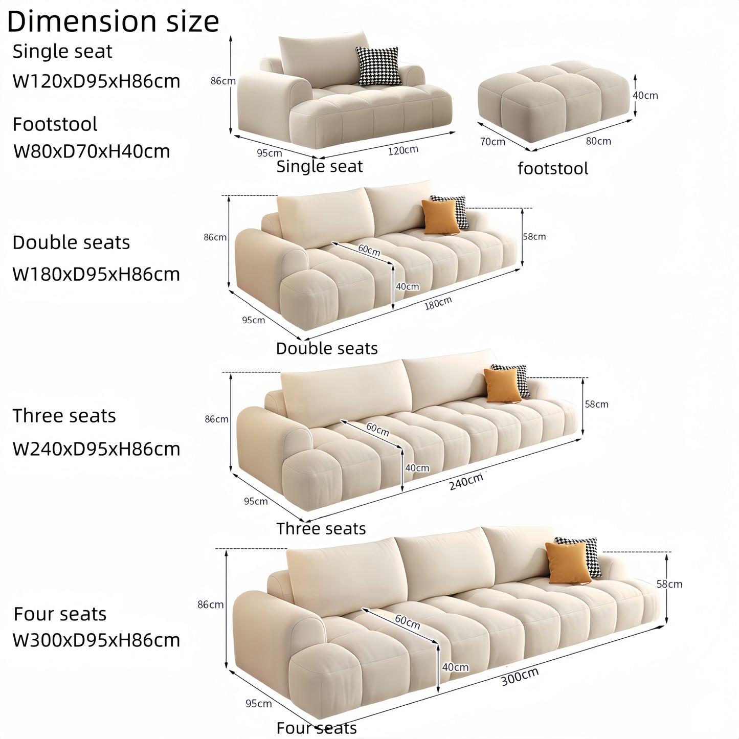 AAF Furniture Light Luxury Fabric Cloud Shaped Sofa set for Livingroom