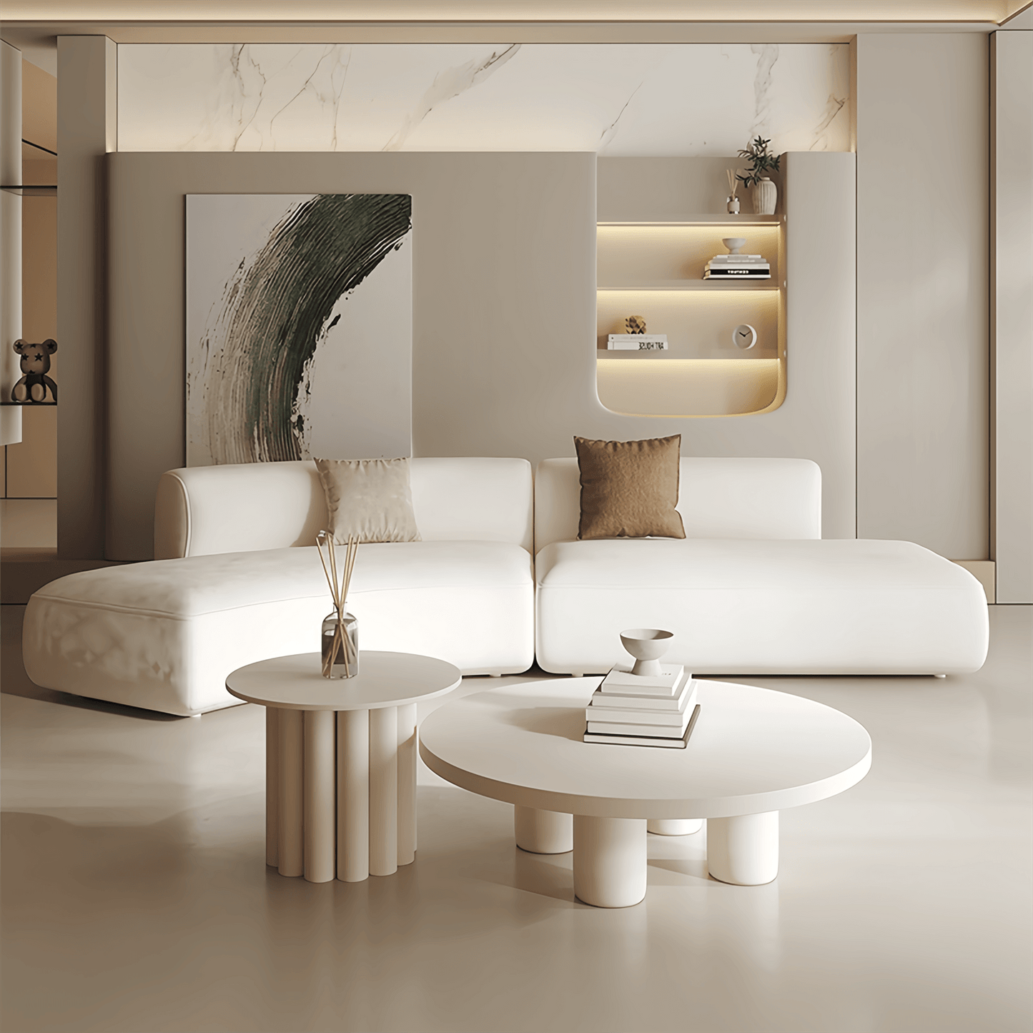 AAF Furniture Light Luxury Linen Cotton Fabric Cloud Shaped Sofa set for Livingroom