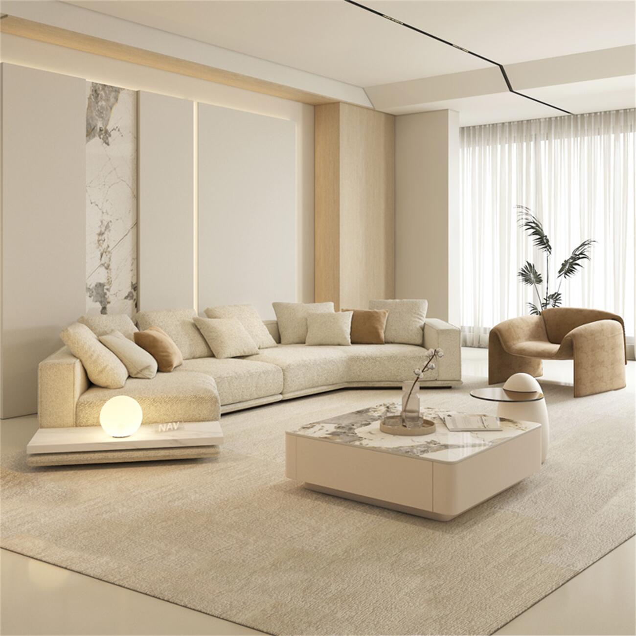 AAF Furniture Light Luxury Linen Cotton Fabric Cloud Shaped Sofa set for Livingroom