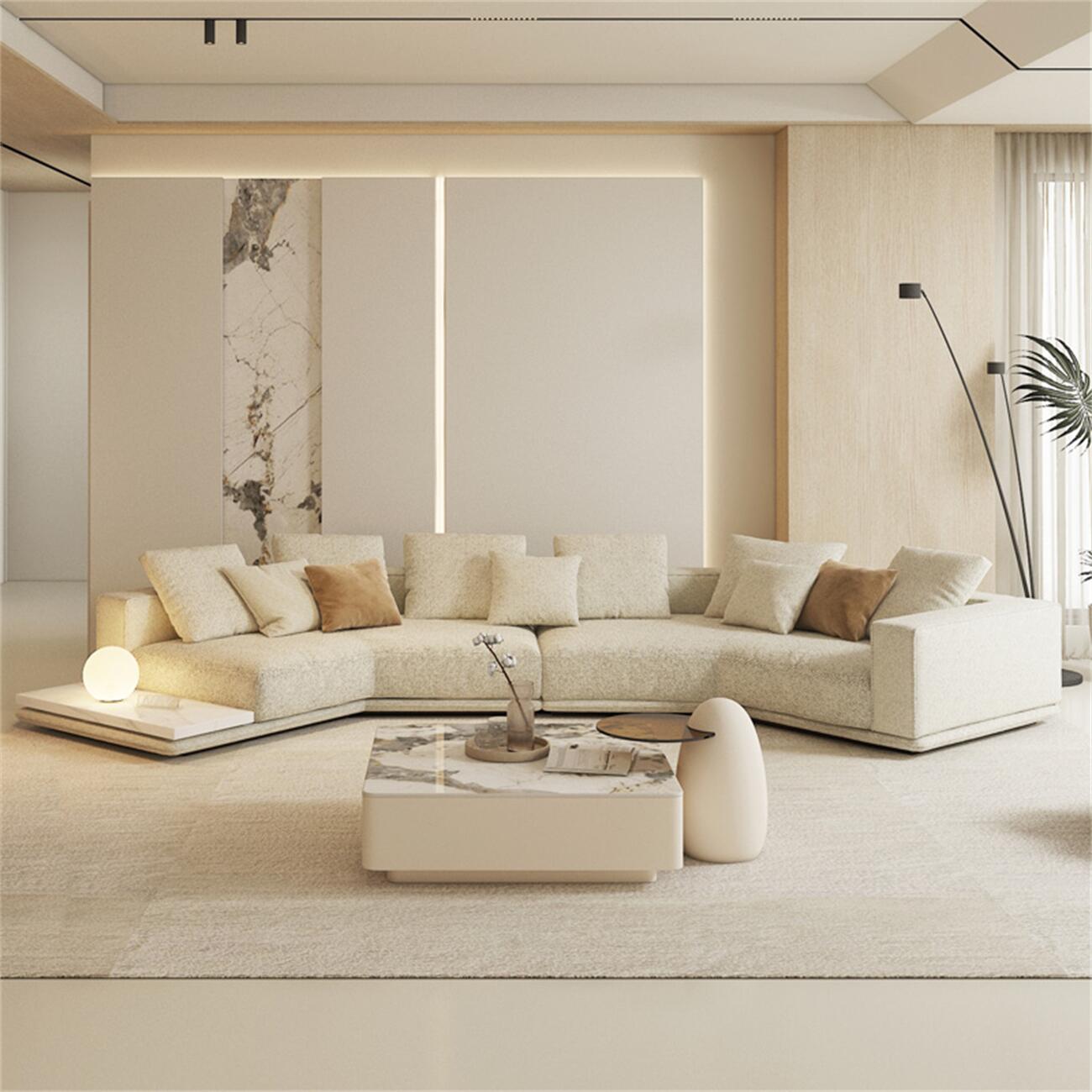 AAF Furniture Light Luxury Linen Cotton Fabric Cloud Shaped Sofa set for Livingroom