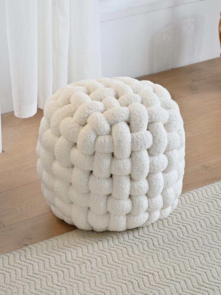 AAF Furniture Plush Round Woven Accent Stool for Living Room