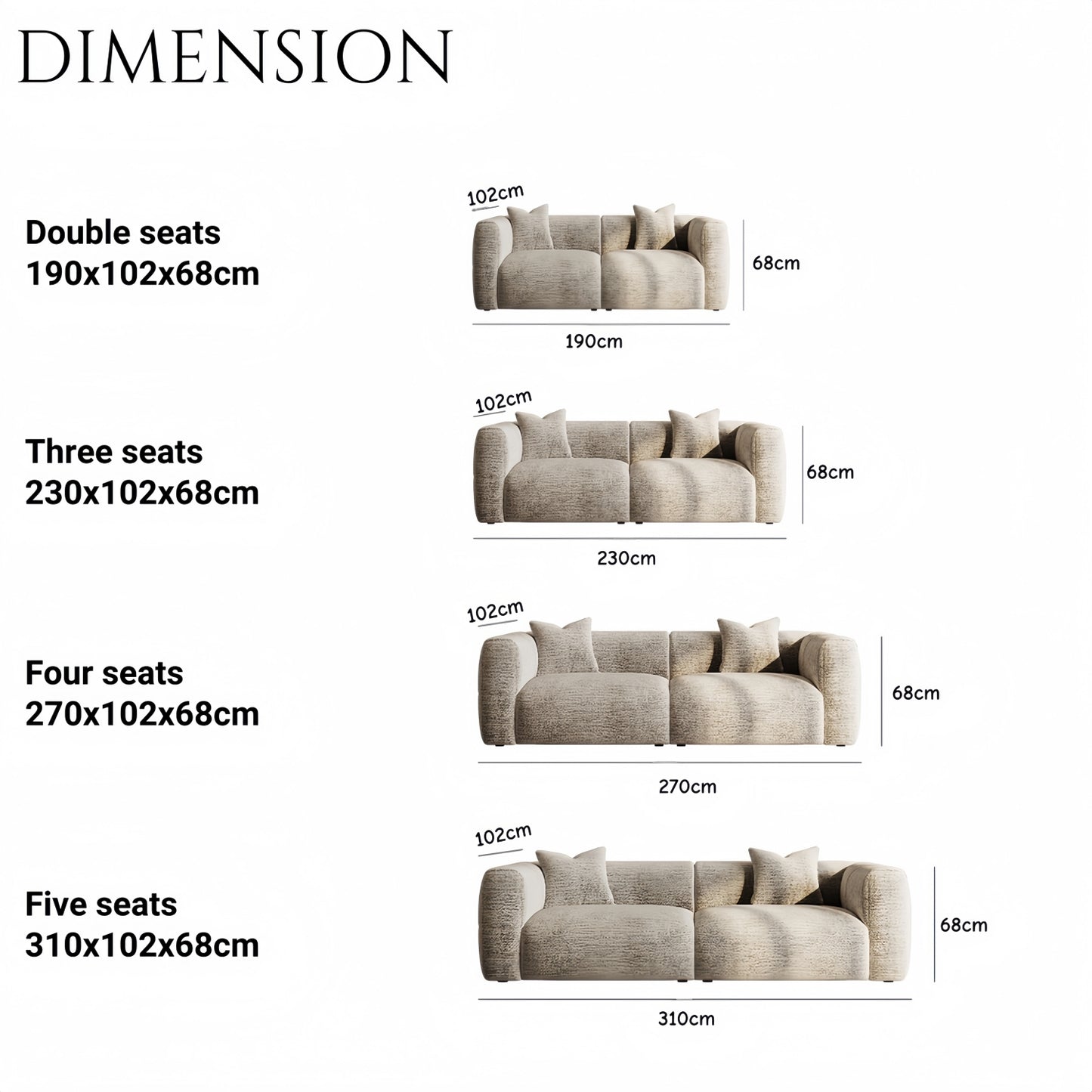 AAF FURNITURE Light Luxury Fabric Cloud Shaped Sofa set for Livingroom