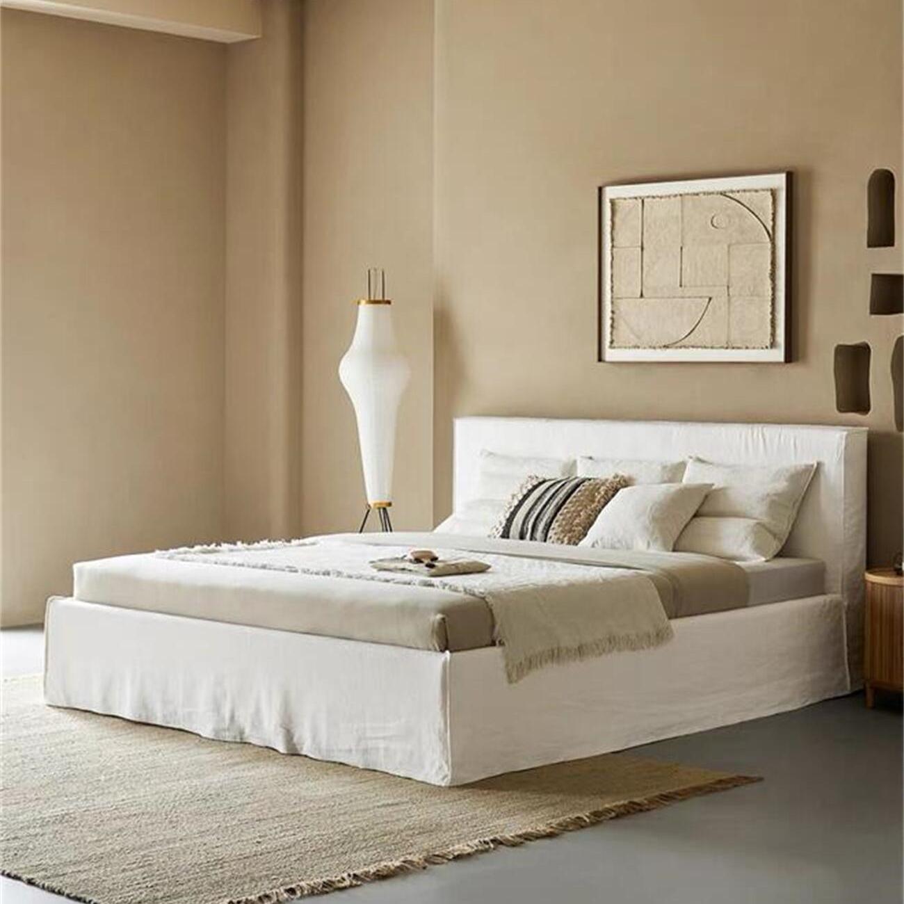 Load video: AAF Furniture Linen Cotton Storage Bed Frame Off-White for Bedroom