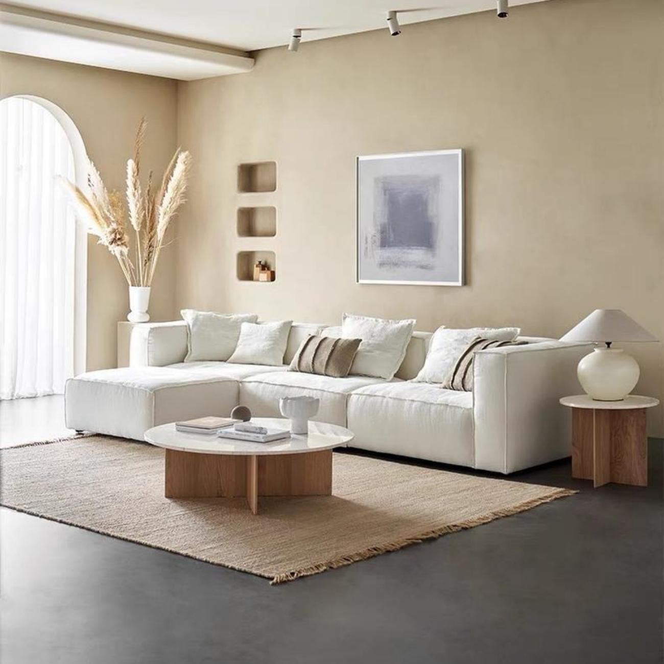 Load video: AAF Linen L Shape Sofa Ottoman 290-370cm Cream Footstool