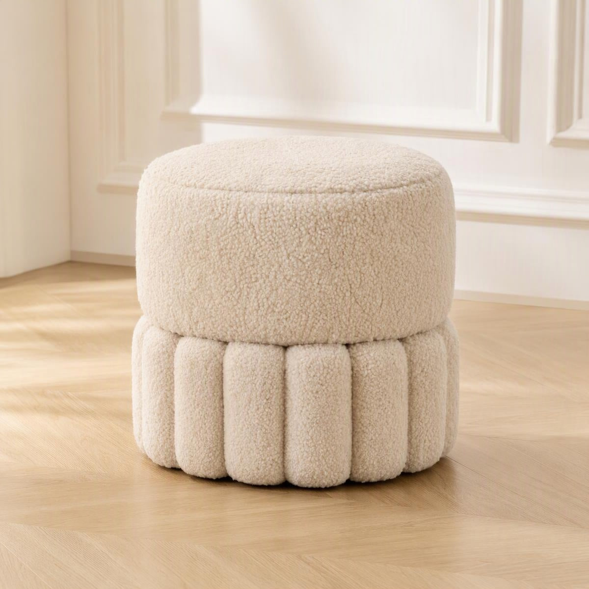 AAF Boucle Pleated Base Round Stool for Living Room