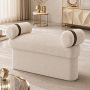 AAF Boucle Modern Bench Stool with Rolled Cushions for Living Room