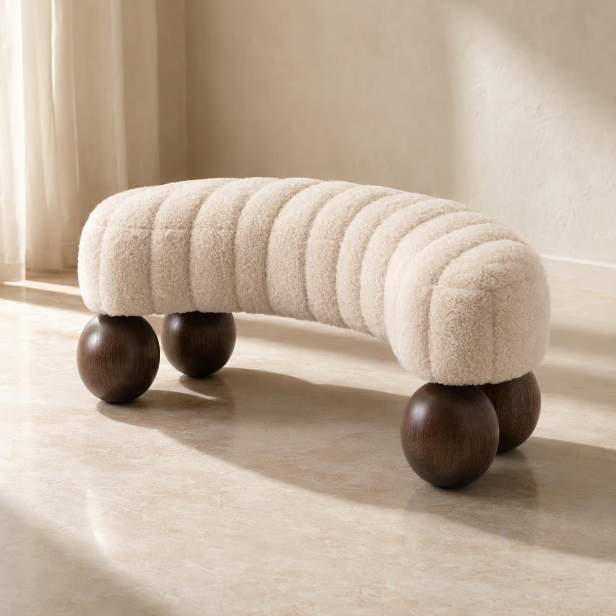 AAF Boucle Channel Curved Bench Stool for Living Room