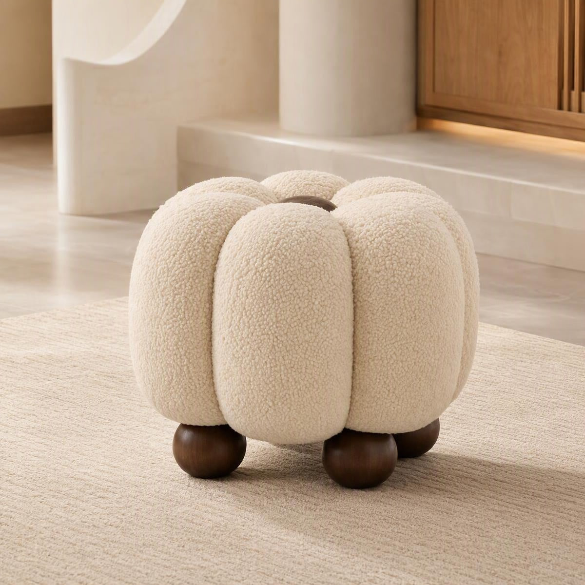 AAF Boucle Modern Pumpkin Stool for Living Room