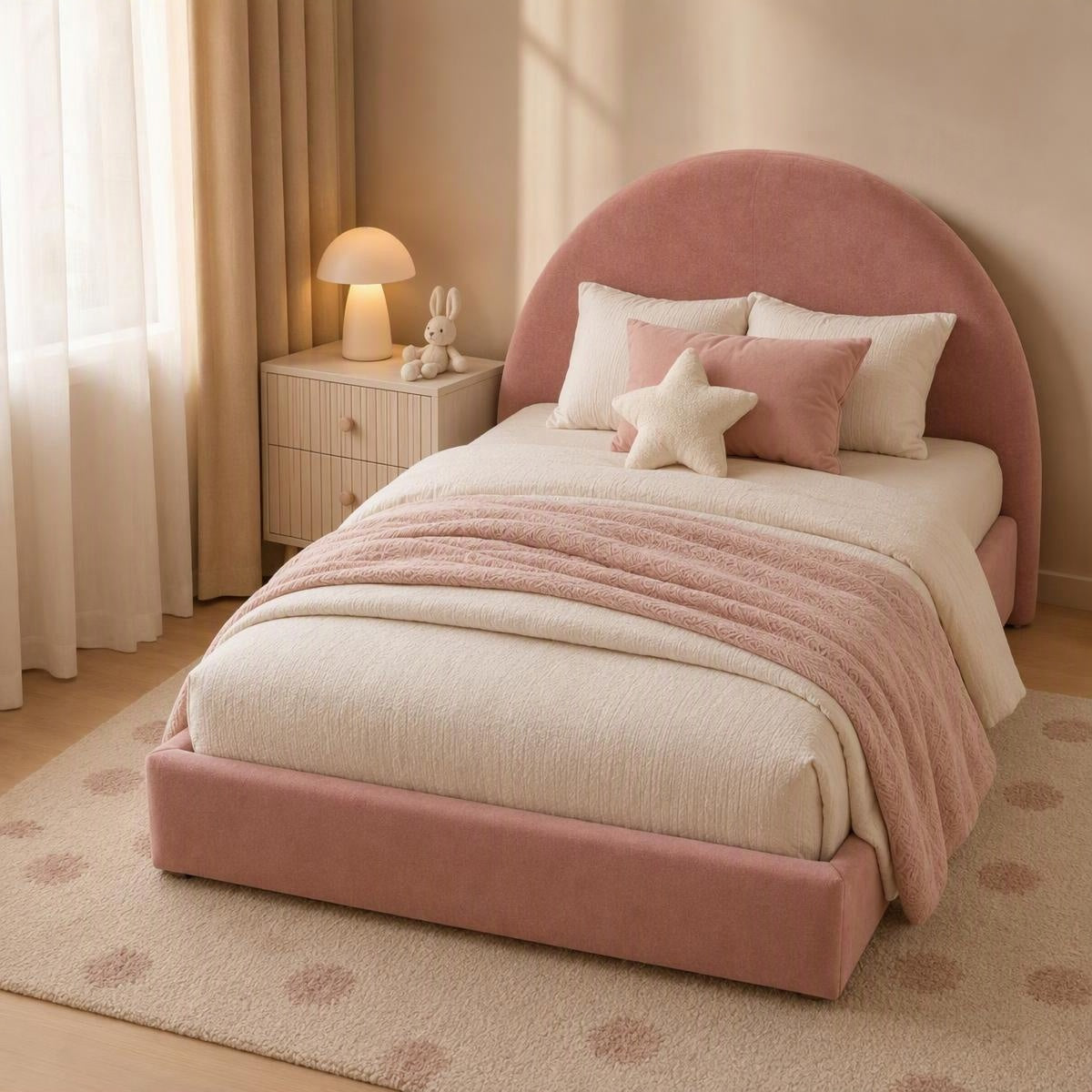 AAF Rose Pink Half-Moon Headboard Kids Bed Frame