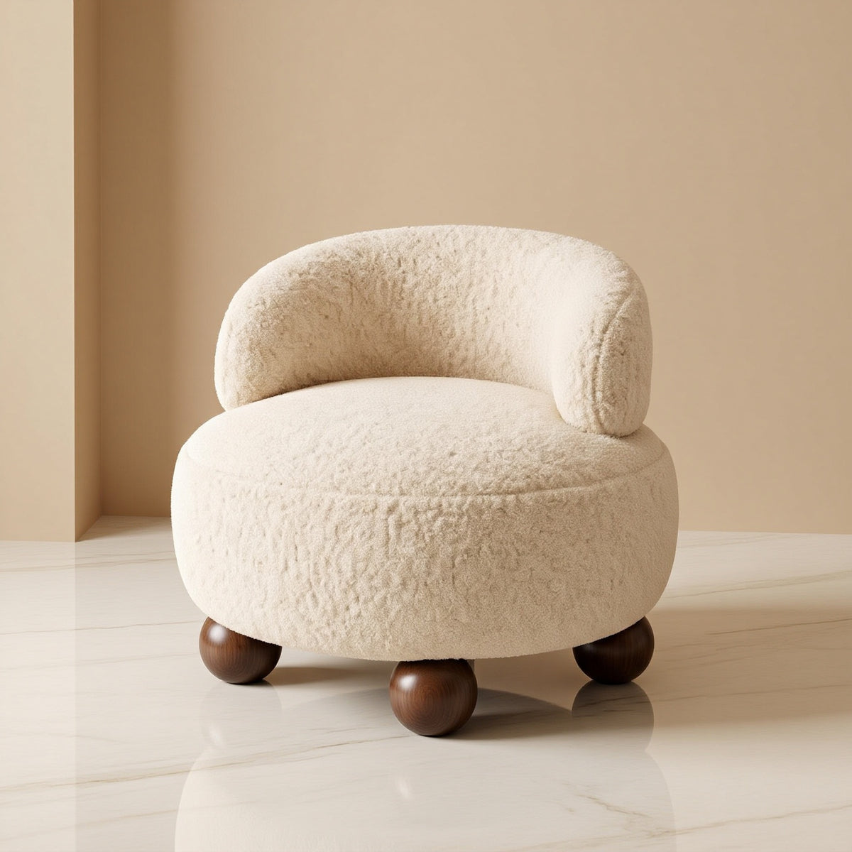 AAF Boucle Modern Round Accent Stool for Living Room