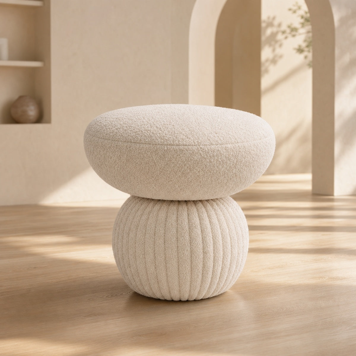 AAF Boucle Mushroom Shape Accent Stool for Living Room