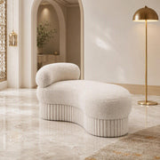 AAF Boucle Curved Chaise Bench Stool with Ribbed Base for Living Room