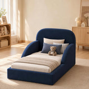AAF Navy Blue Upholstered Sofa Kids Bed Frame with Side Rails