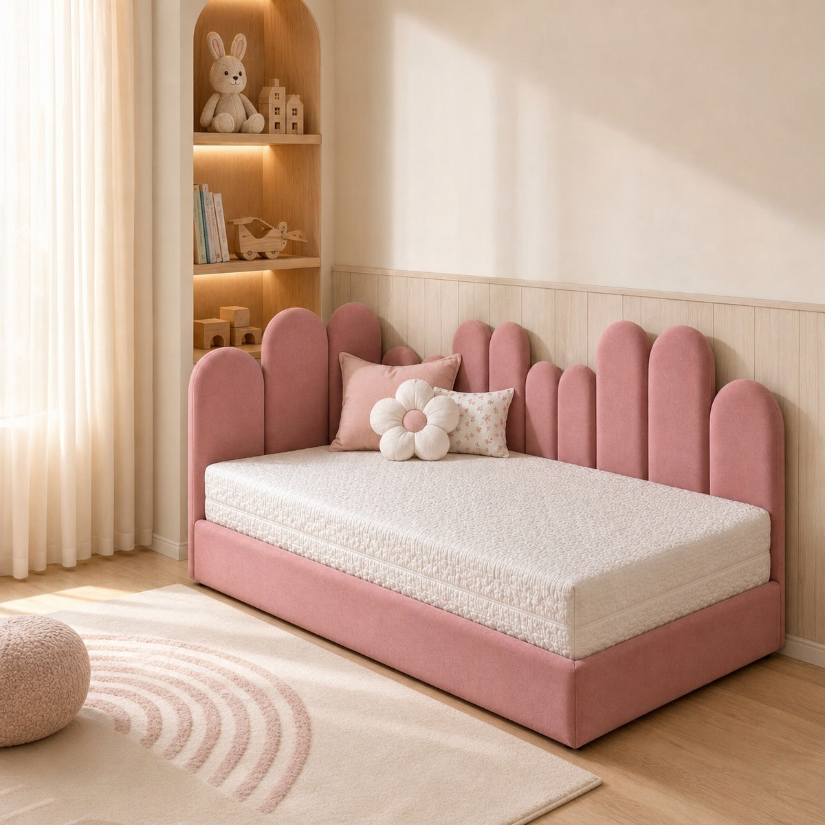 AAF Pink Boucle Arch Panel Kids Bed Frame