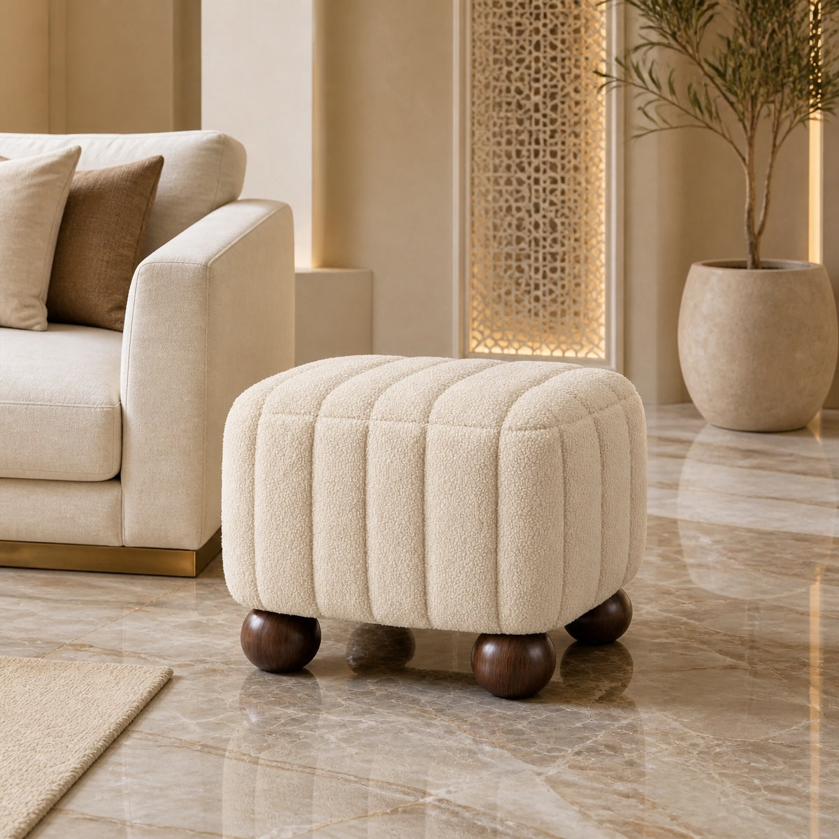 AAF Boucle Channel Tufted Square Stool for Living Room