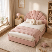 AAF Pink Velvet Shell Scallop Headboard Kids Bed Frame