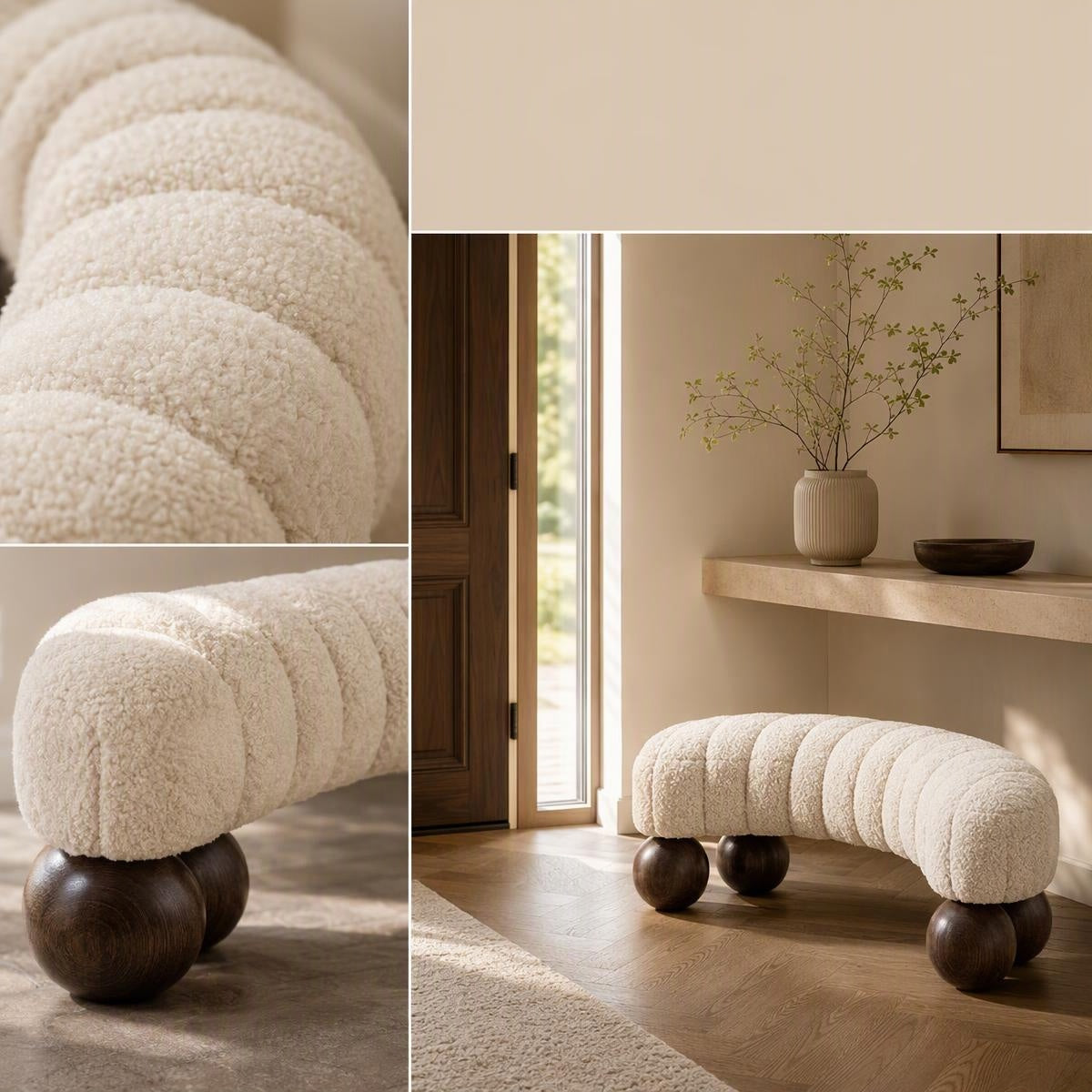 AAF Boucle Channel Curved Bench Stool for Living Room