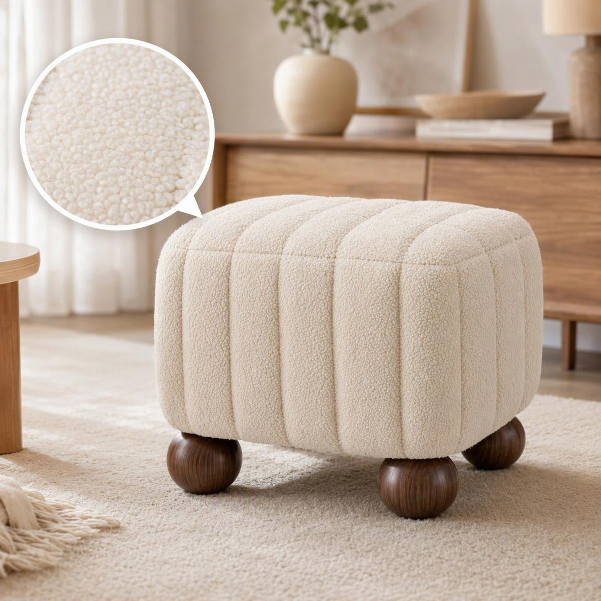 AAF Boucle Channel Tufted Square Stool for Living Room