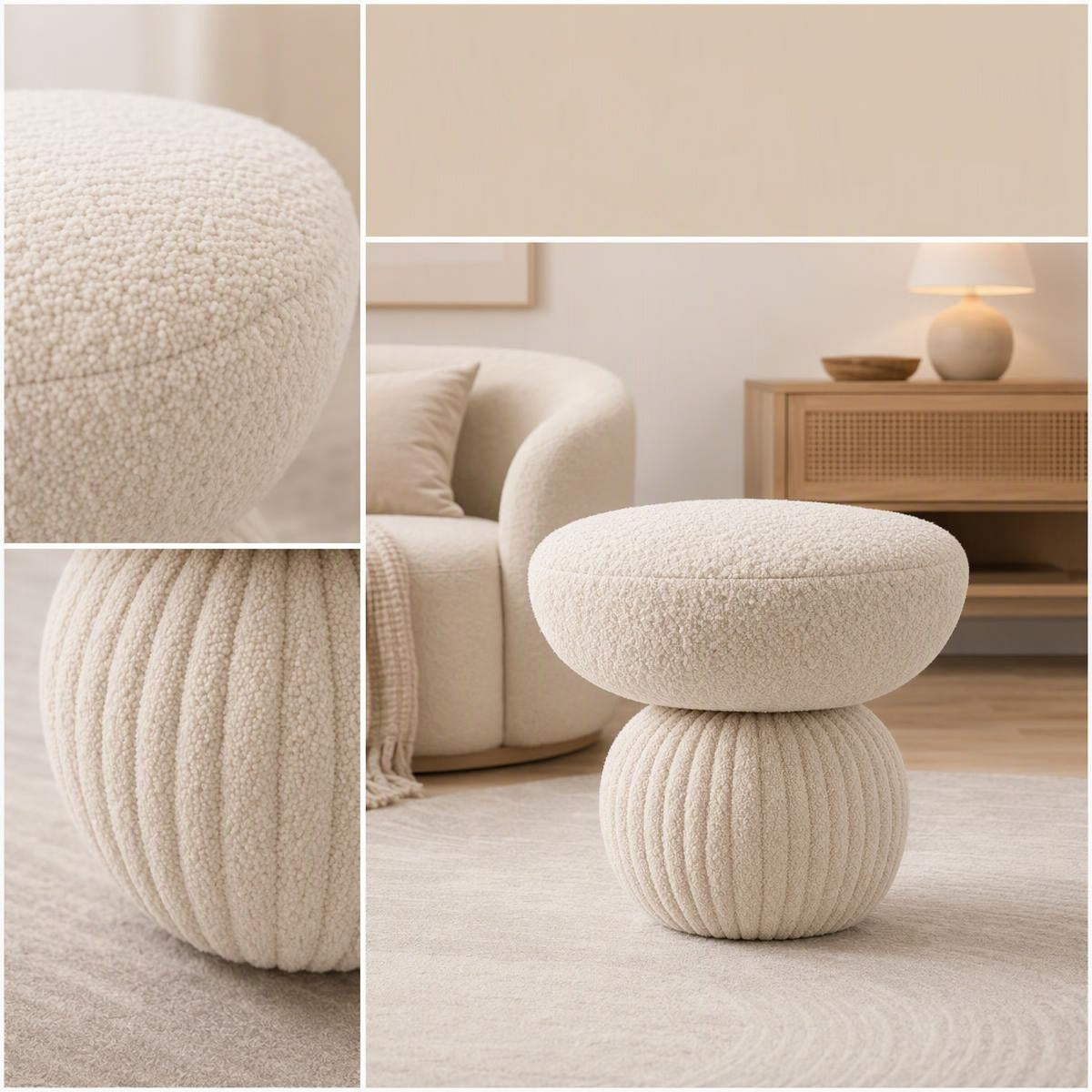 AAF Boucle Mushroom Shape Accent Stool for Living Room