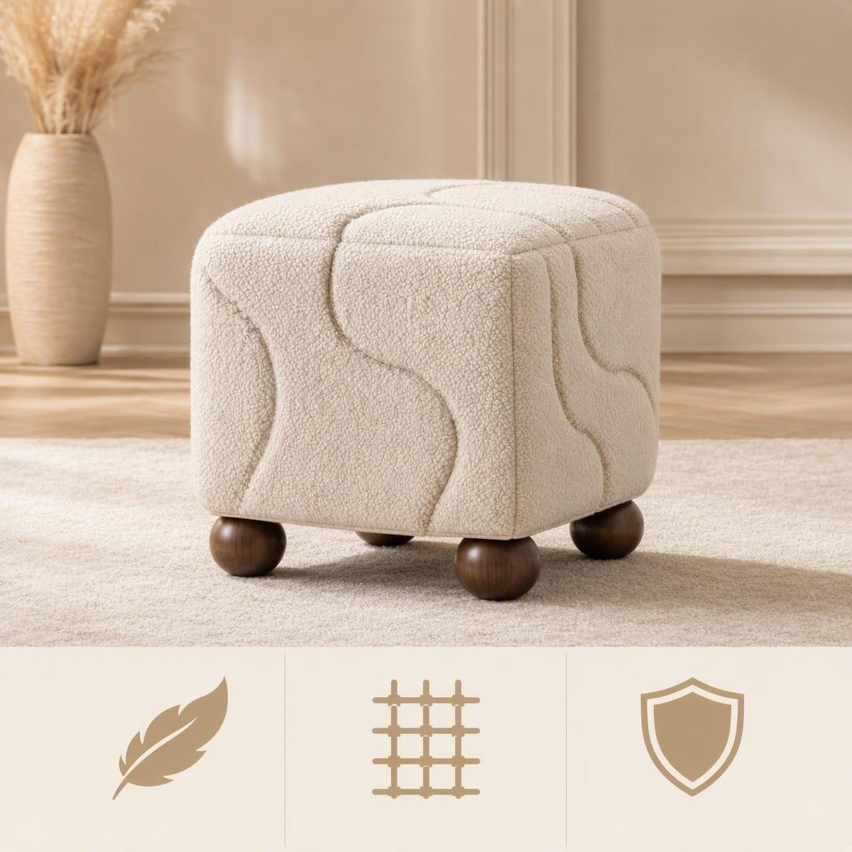 AAF Boucle Textured Cube Stool for Living Room