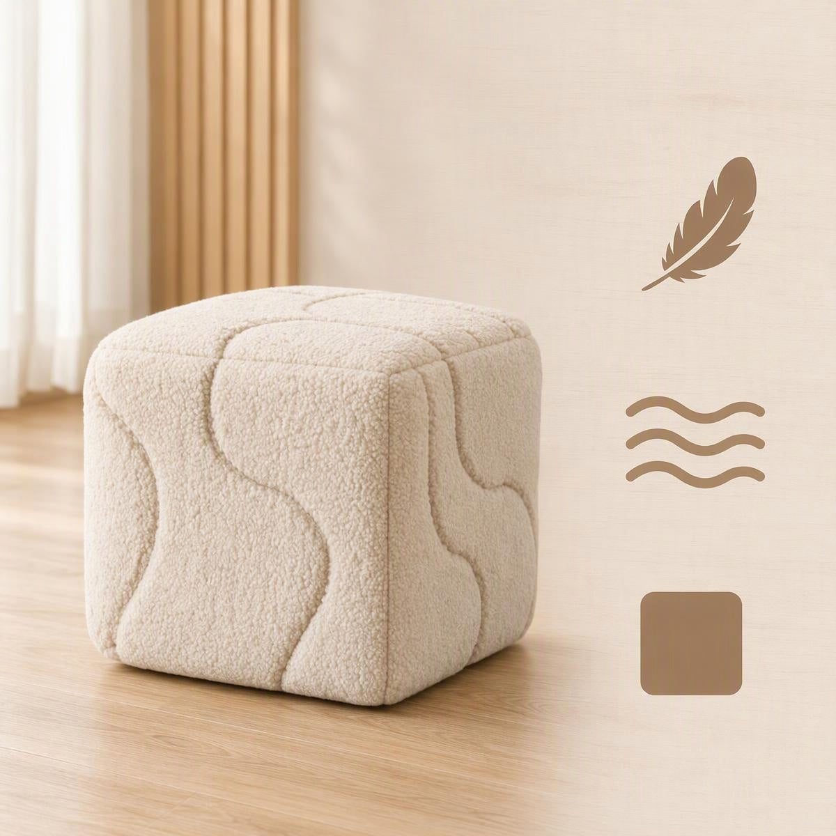 AAF Boucle Irregular Cube Decorative Stool for Living Room