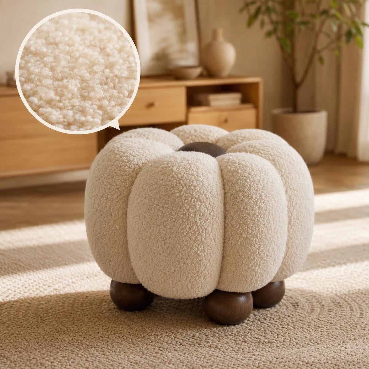 AAF Boucle Modern Pumpkin Stool for Living Room