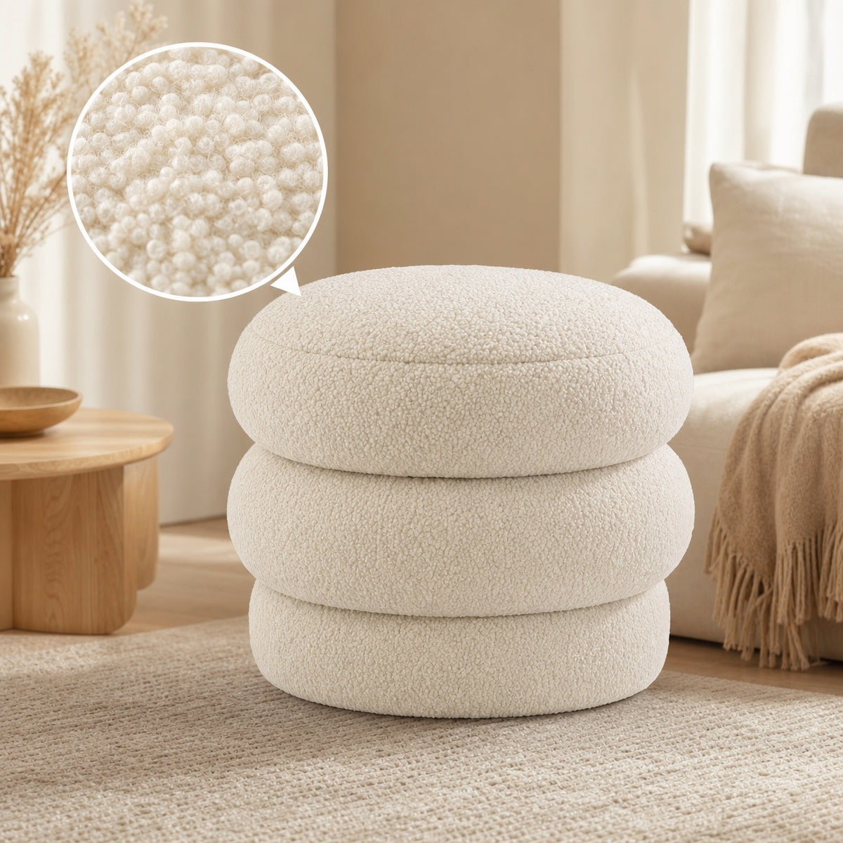 AAF Boucle 3‑Tier Round Stacked Stool for Living Room