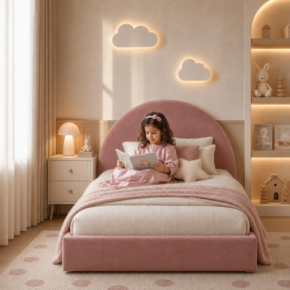 AAF Rose Pink Half-Moon Headboard Kids Bed Frame