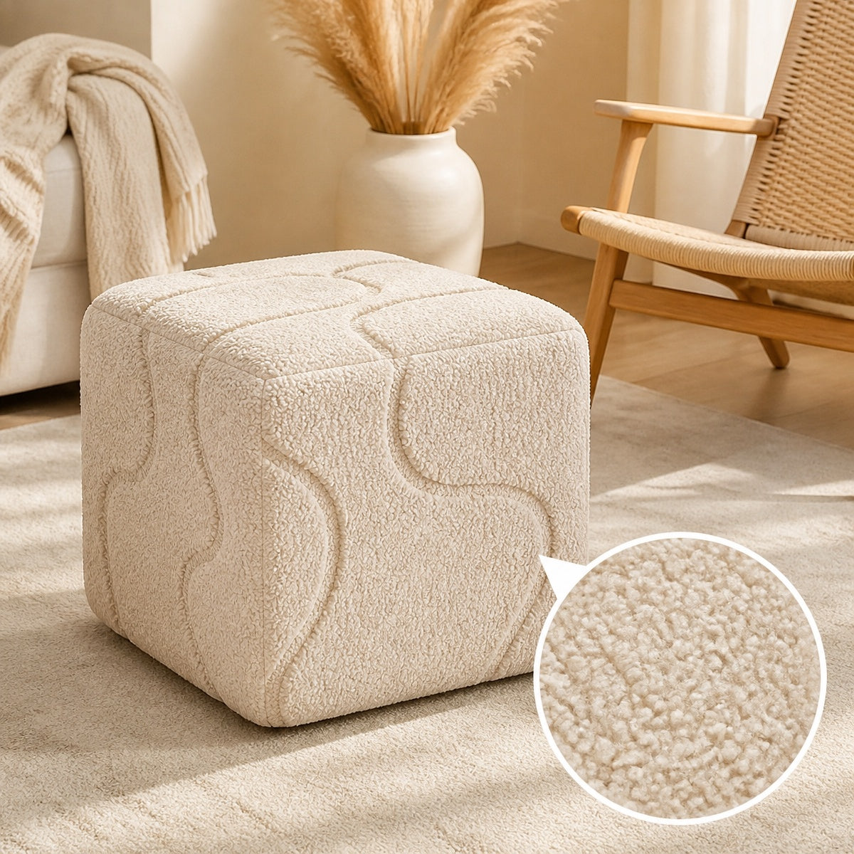 AAF Boucle Irregular Cube Decorative Stool for Living Room