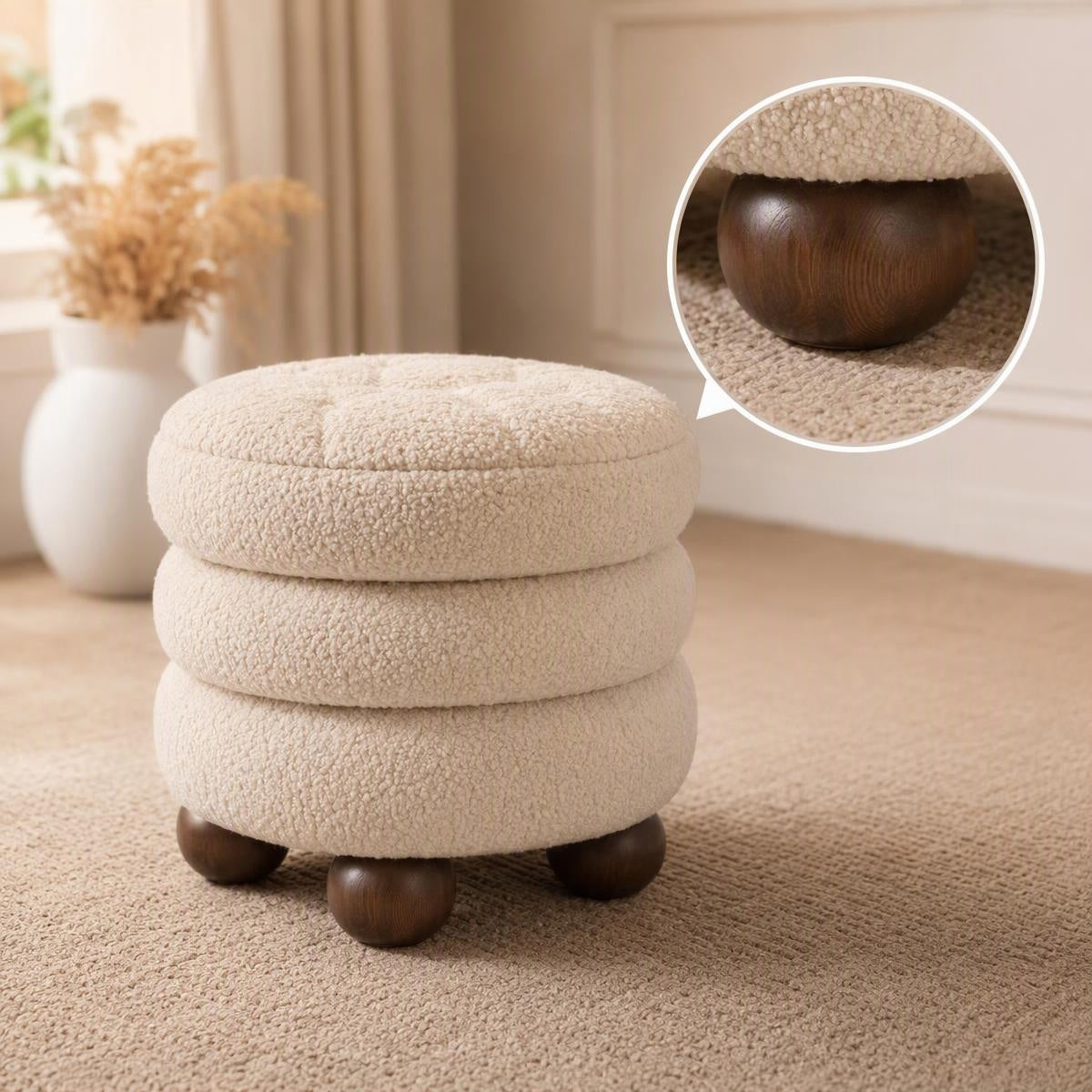 AAF Boucle 3‑Tier Round Stacked Stool for Living Room
