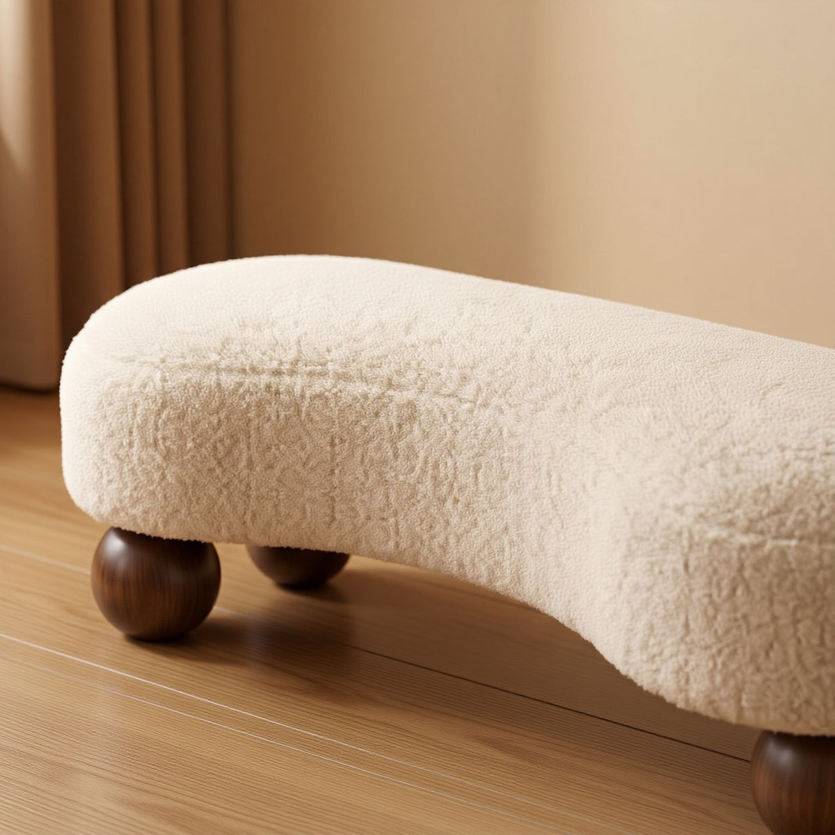 AAF Boucle Curved S‑Shape Bench Stool for Living Room