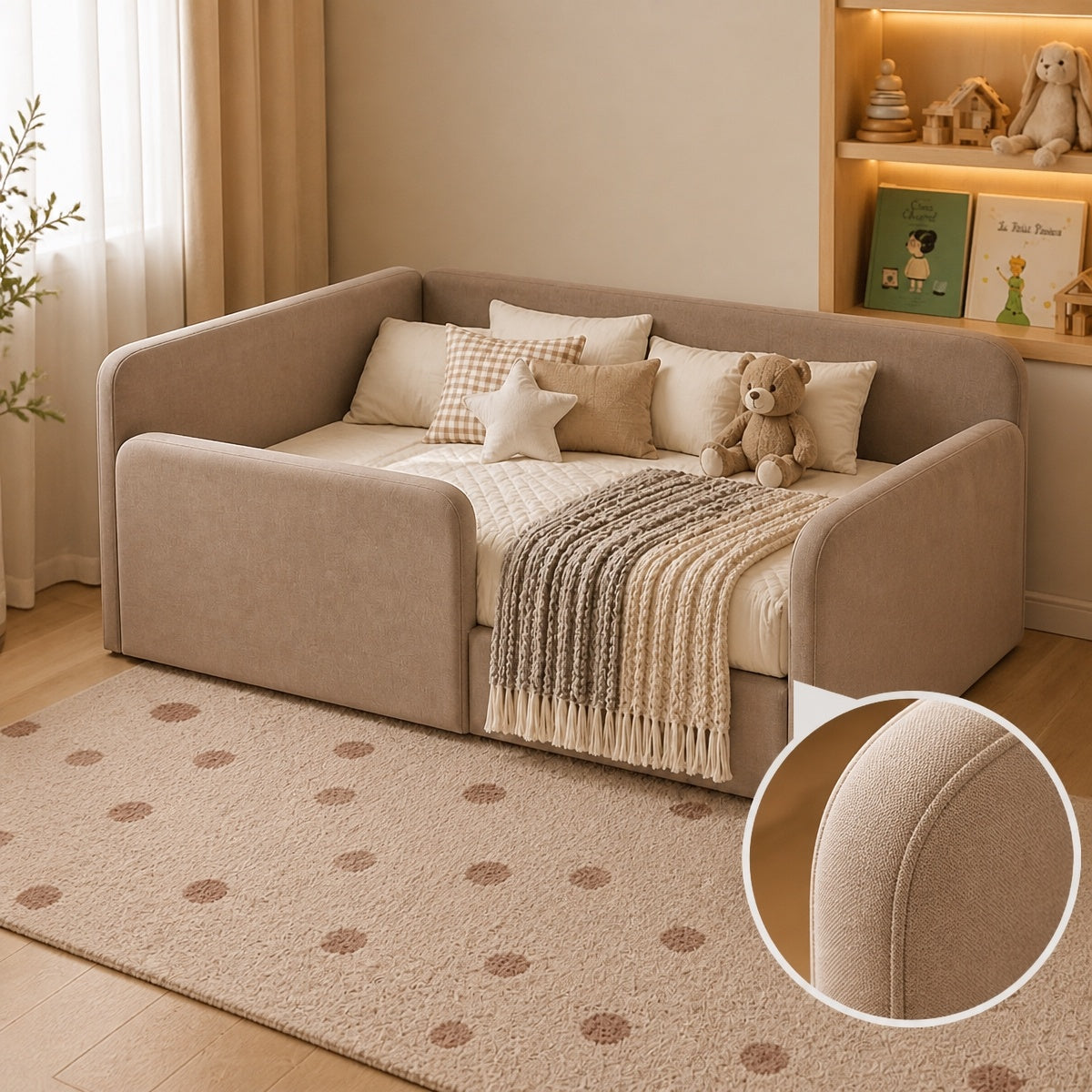 AAF Taupe Teddy Fleece Enclosed Guardrail Kids Daybed Frame