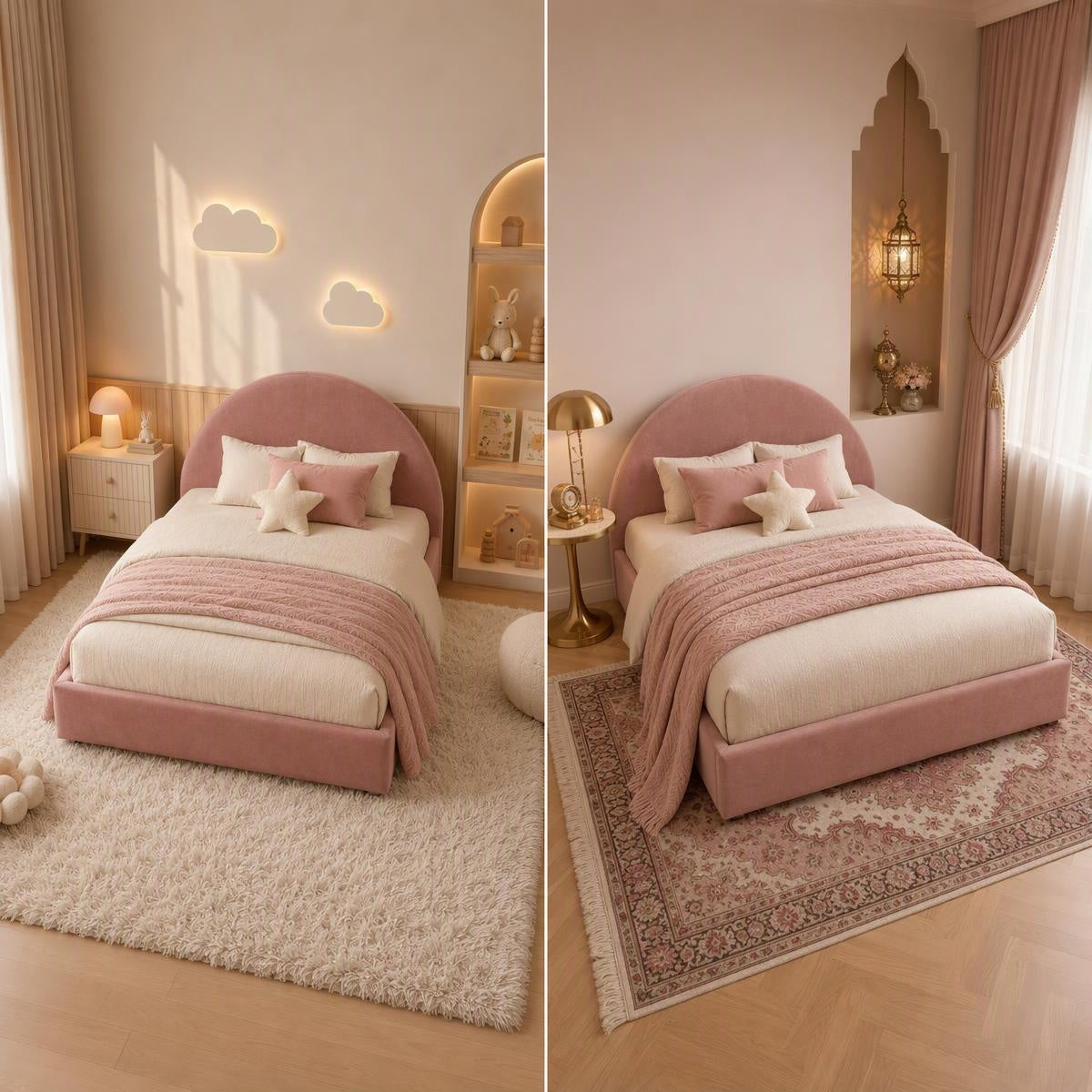 AAF Rose Pink Half-Moon Headboard Kids Bed Frame