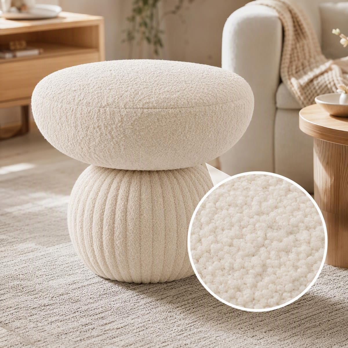 AAF Boucle Mushroom Shape Accent Stool for Living Room