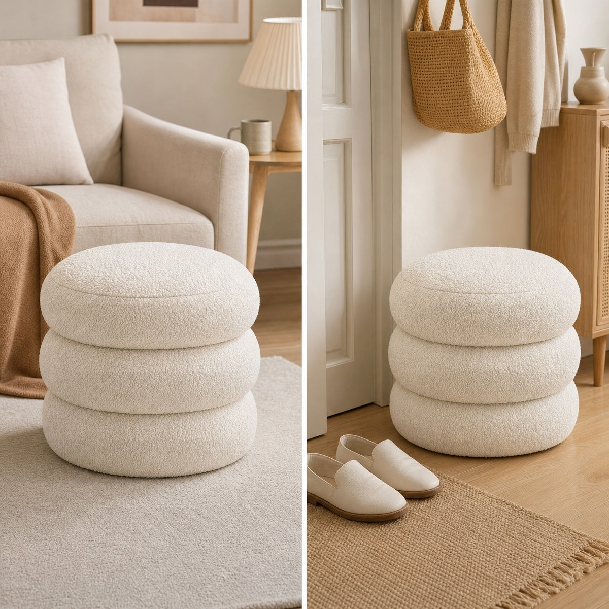AAF Boucle 3‑Tier Round Stacked Stool for Living Room