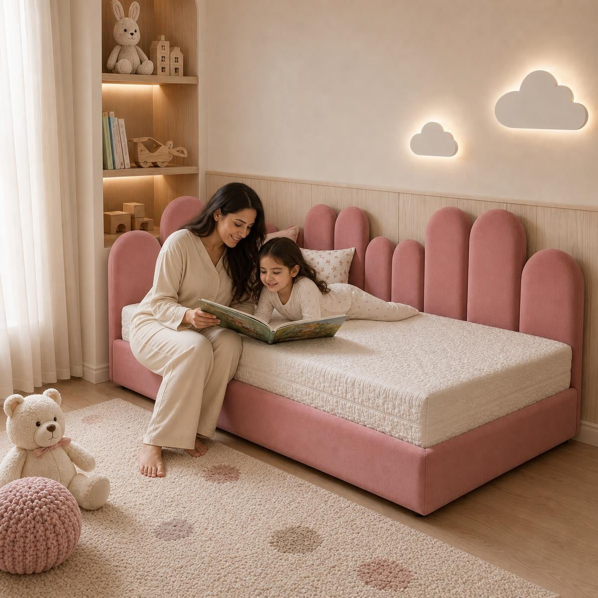 AAF Pink Boucle Arch Panel Kids Bed Frame