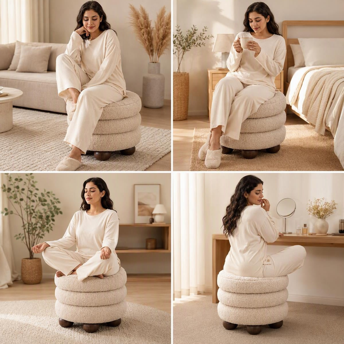 AAF Boucle 3‑Tier Round Stacked Stool for Living Room