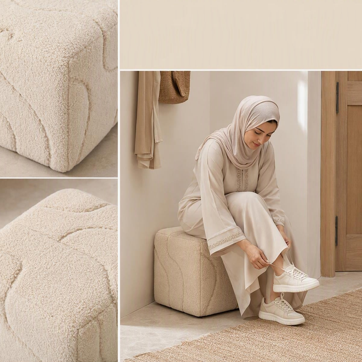 AAF Boucle Irregular Cube Decorative Stool for Living Room