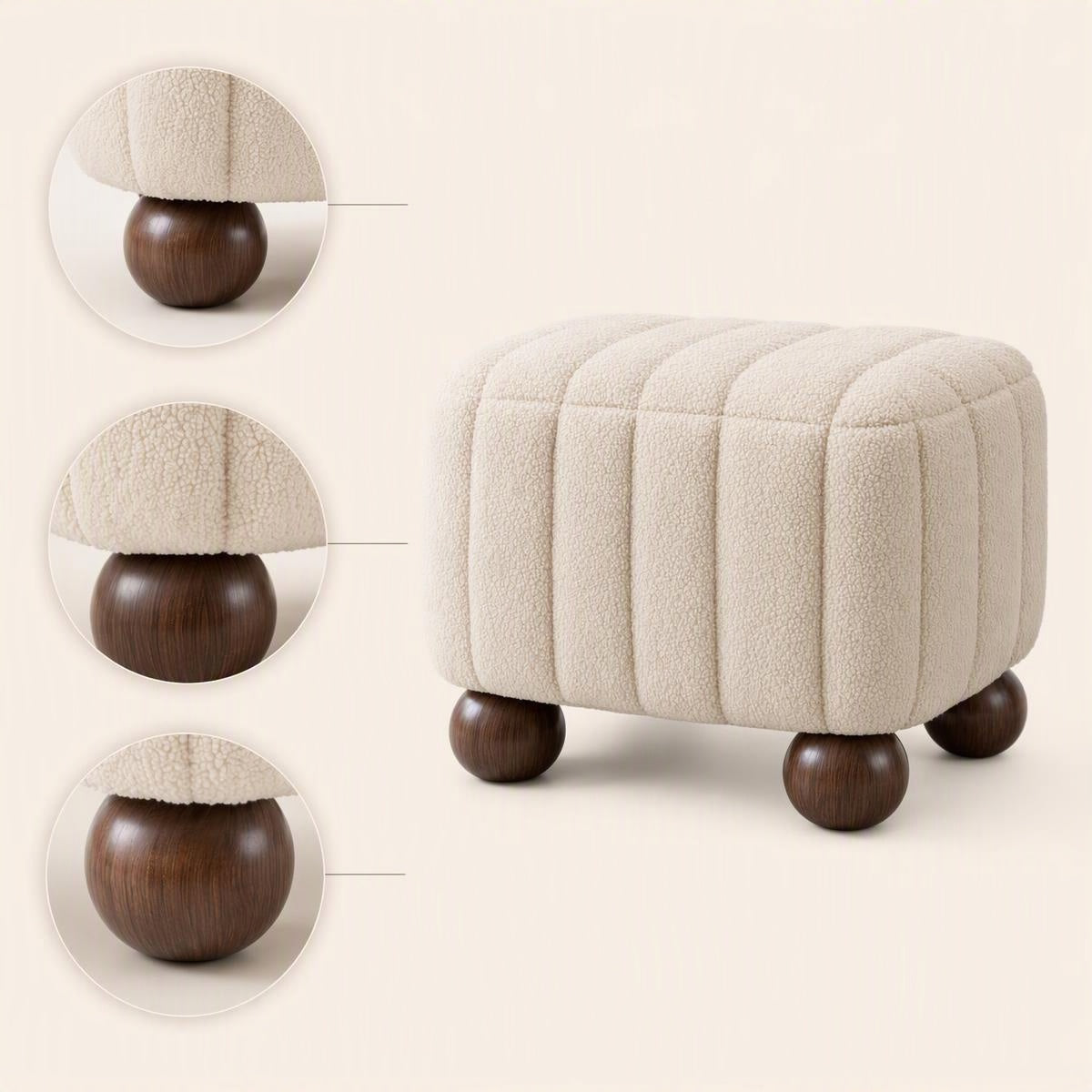 AAF Boucle Channel Tufted Square Stool for Living Room