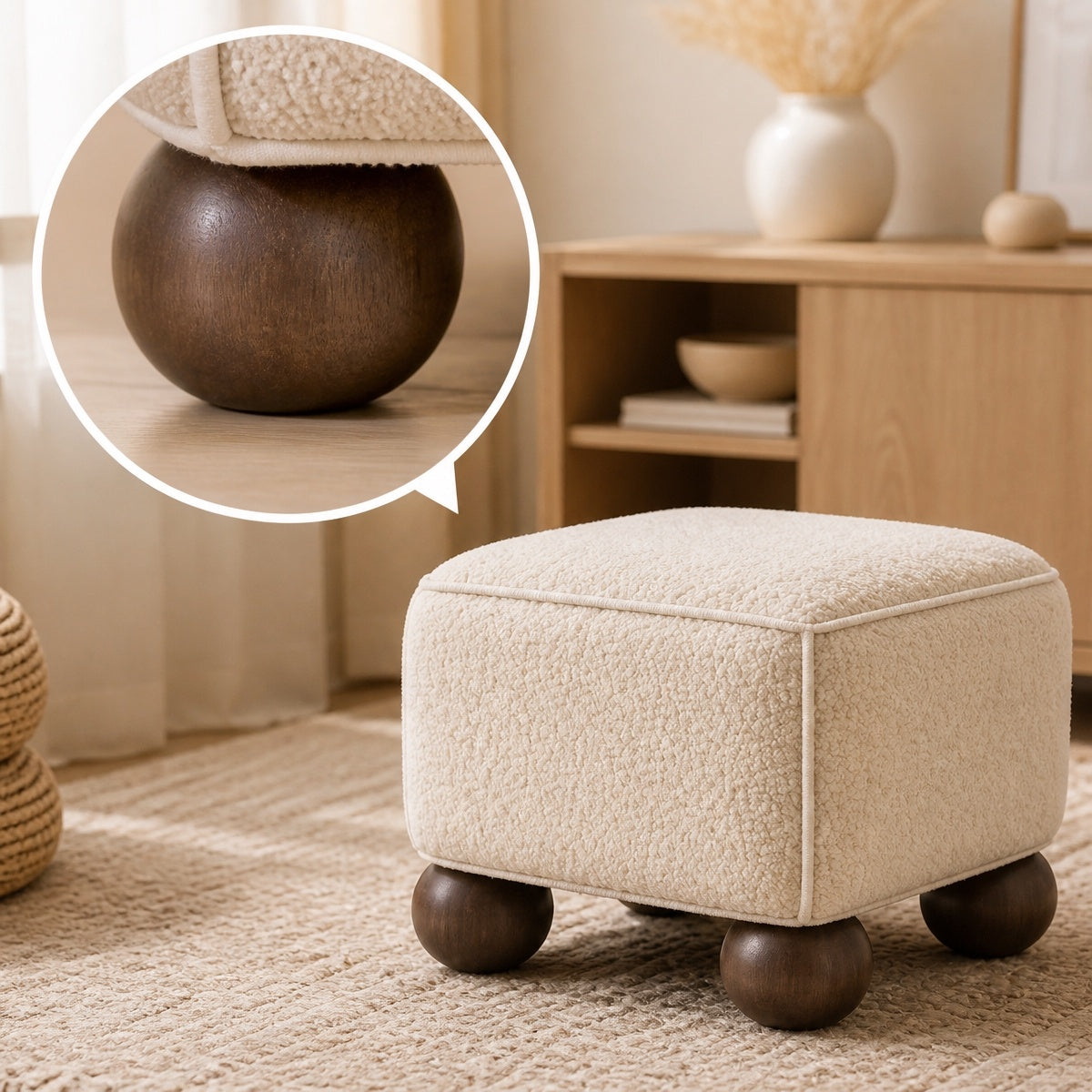 AAF Boucle Modern Square Stool for Living Room