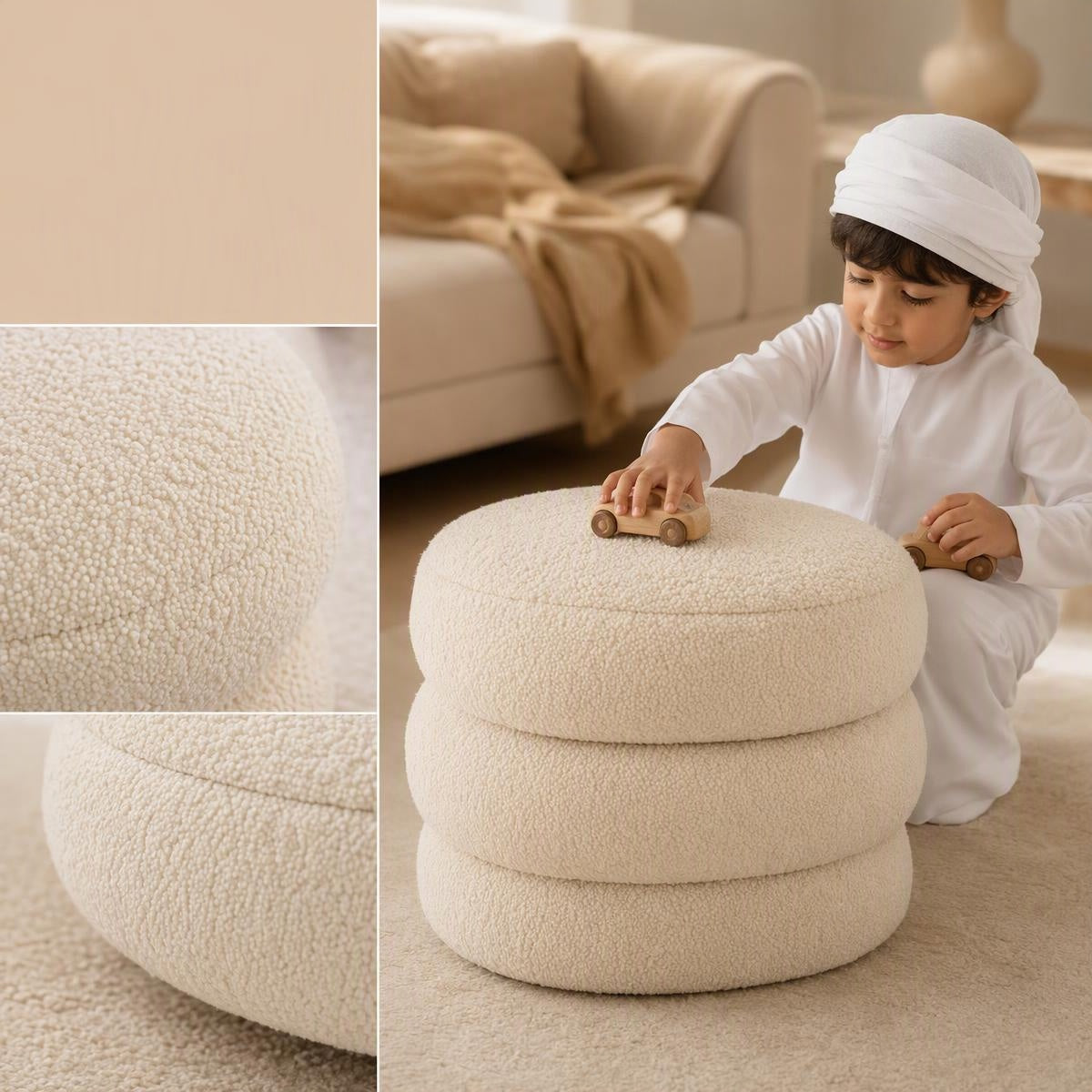 AAF Boucle 3‑Tier Round Stacked Stool for Living Room