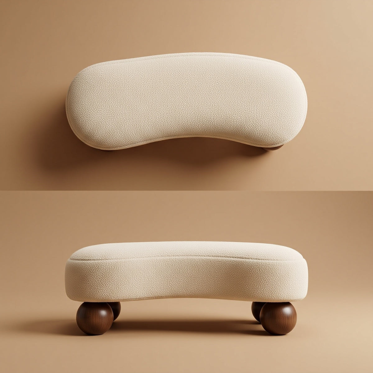 AAF Boucle Curved S‑Shape Bench Stool for Living Room
