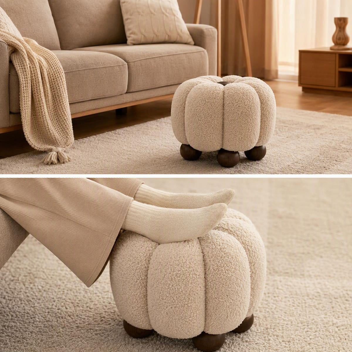 AAF Boucle Modern Pumpkin Stool for Living Room