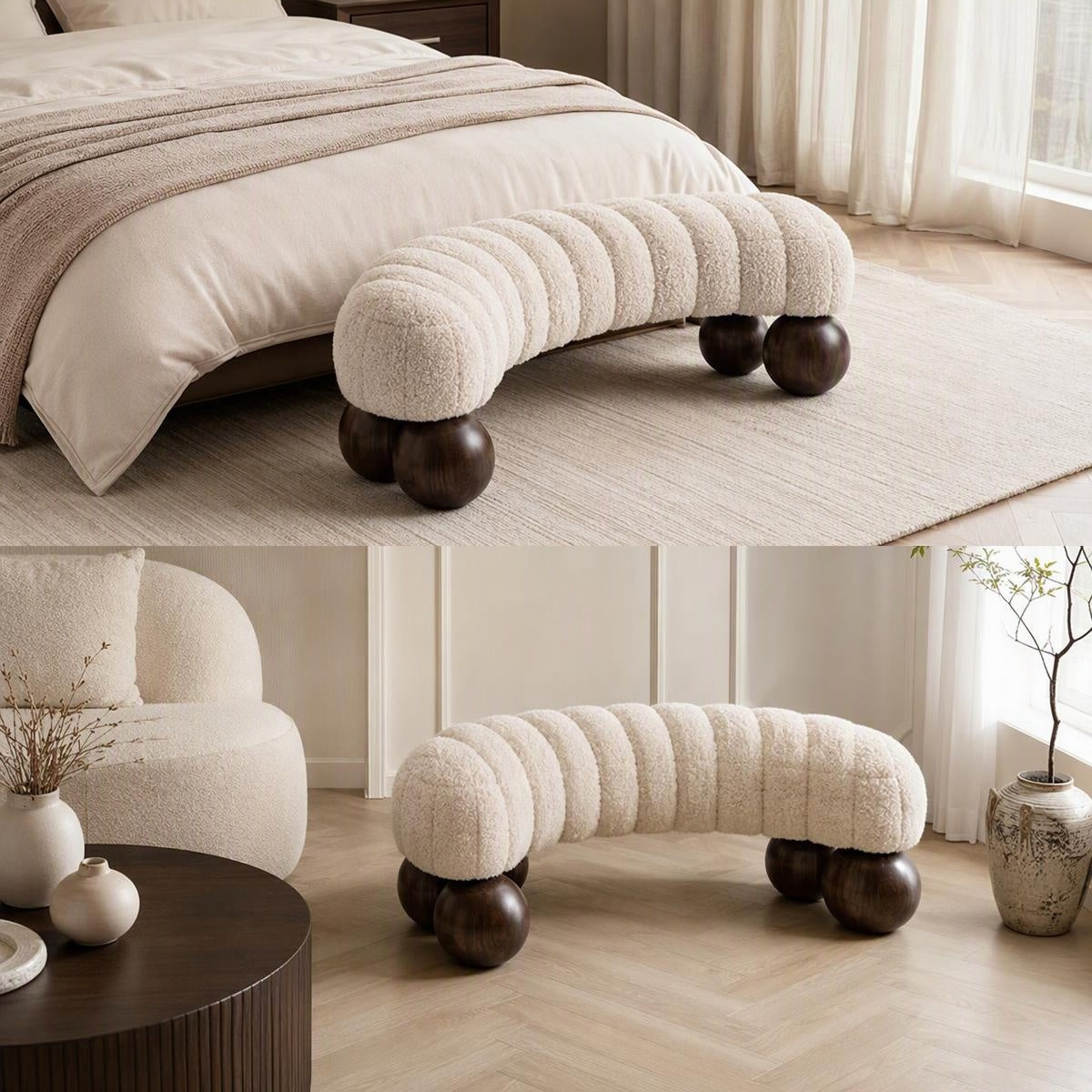 AAF Boucle Channel Curved Bench Stool for Living Room