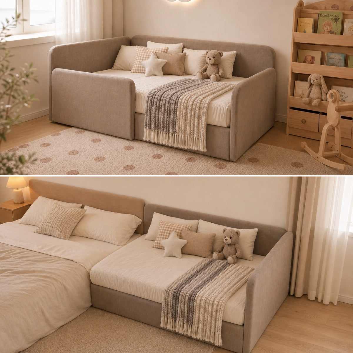 AAF Taupe Teddy Fleece Enclosed Guardrail Kids Daybed Frame