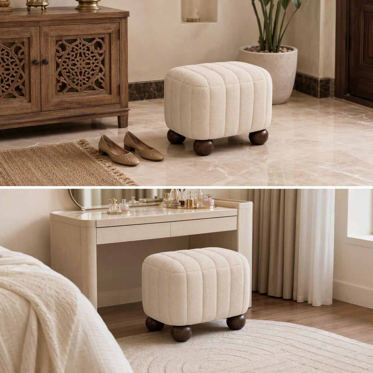 AAF Boucle Channel Tufted Square Stool for Living Room