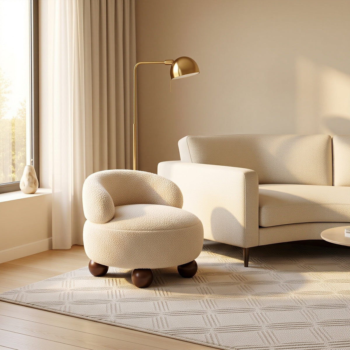 AAF Boucle Modern Round Accent Stool for Living Room
